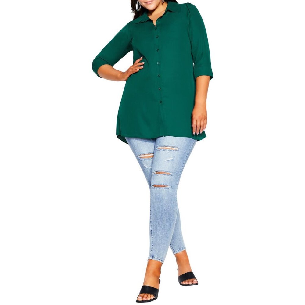 NWT Womens Size 12 City Chic Dark Green A-Line Button-Up Tunic Shirt Top NEW - Picture 5 of 6